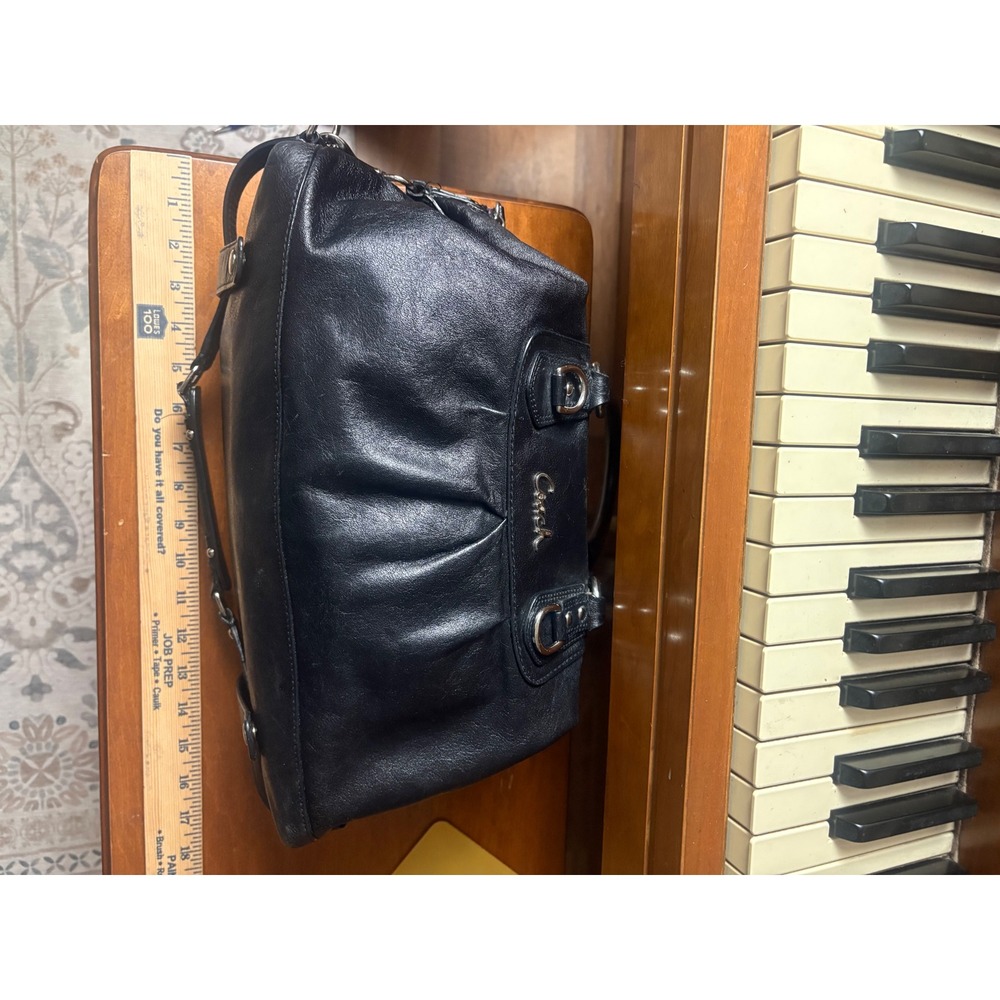 Coach Ashley Black Leather Satchel Magenta Interior Silver Hardware Shoulder Bag - Picture 8 of 10
